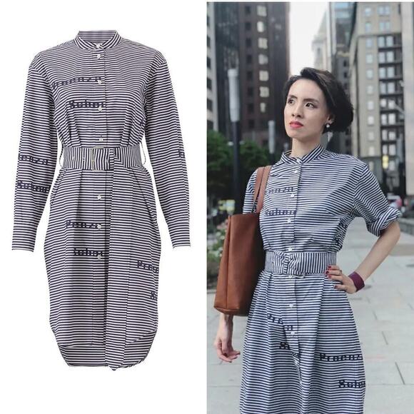 Proenza Schouler Graphic Shirt Dress Poplin Blue White Striped Small - Picture 1 of 9